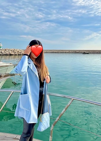Zara Acik Mavi Uzun Ceket