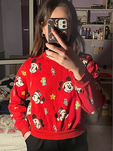 s Beden kırmızı Renk Yılbaşı temalı mickey mouse sweat