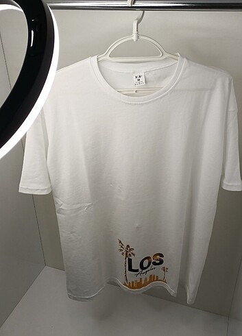 Beyaz Los Angeles Baskılı Unisex Oversize 0 Pamuklu Tişört