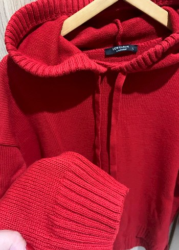 l Beden Kırmızı Örgü Kadın kapüşonlu Sweatshirt