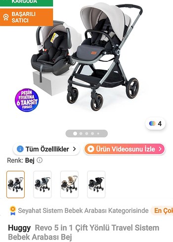 Huggy Revo 5 in 1 Çift Yönlü Bebek Arabası