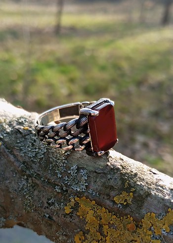 925 ayar gümüş akik taşlı yüzük - Görsel 2