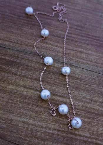 925 ayar gümüş roz renginde incili kolye - Görsel 2