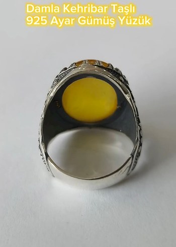 Damla Kehribar Taşlı 925 Ayar Gümüş Erkek Yüzük - Görsel 5