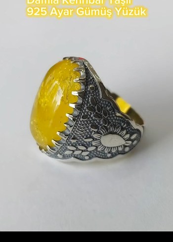 Damla Kehribar Taşlı 925 Ayar Gümüş Erkek Yüzük - Görsel 3