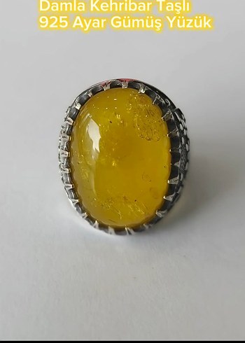 Damla Kehribar Taşlı 925 Ayar Gümüş Erkek Yüzük - Görsel 2