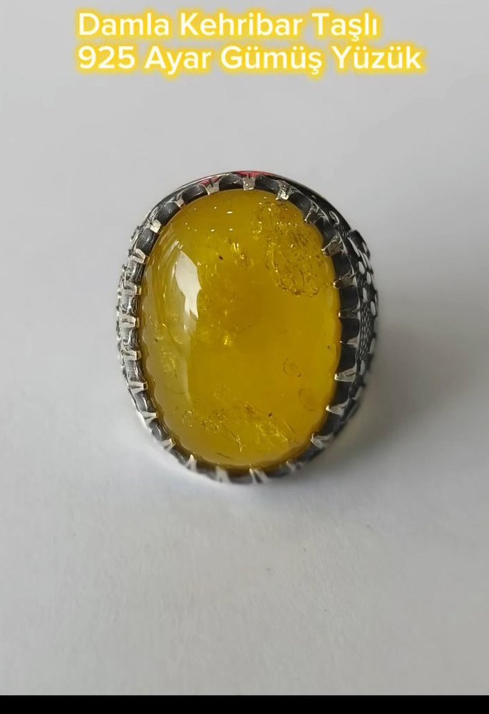 Damla Kehribar Taşlı 925 Ayar Gümüş Erkek Yüzük - Görsel 2
