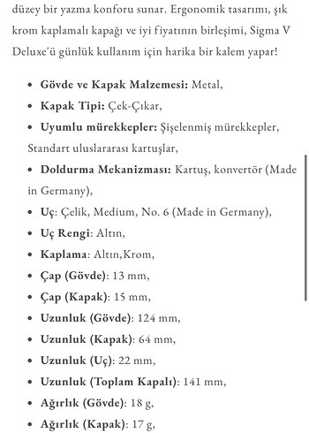 Beden KALEMSAN Piguet Sigma V Deluxe Siyah Dolma Kalem