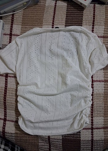 Beyaz Kısa Kollu Kadın Triko Bluz - Görsel 4