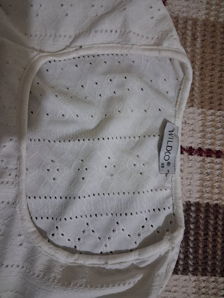 Beyaz Kısa Kollu Kadın Triko Bluz - Görsel 3