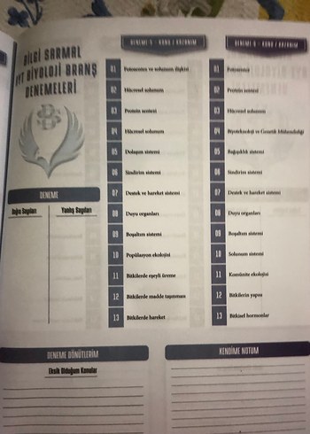 Biyoloji AYT Branş Denemeleri 25x13 - Görsel 7
