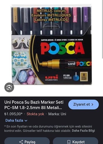 Uni Posca Metalik Renkli Kalem Seti PC-5M - Görsel 2
