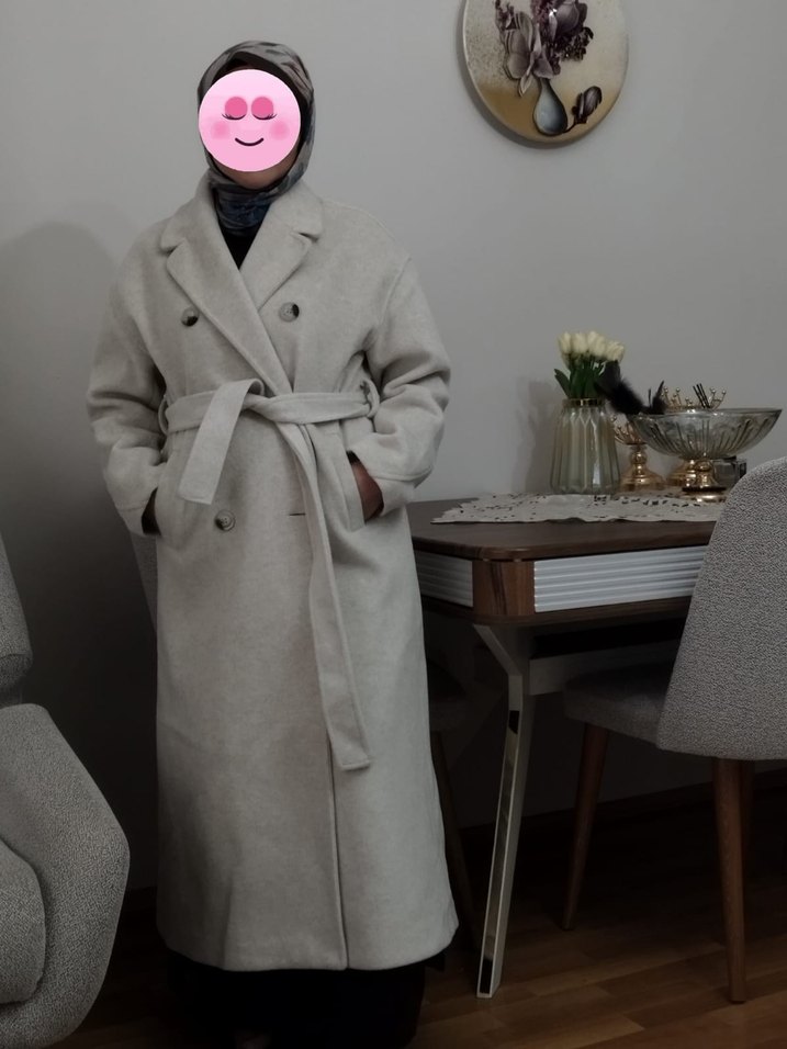 Krem Renkli Uzun Kaban - Görsel 2