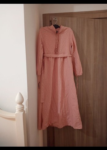 Pembe Uzun Keten Bohem Elbise
