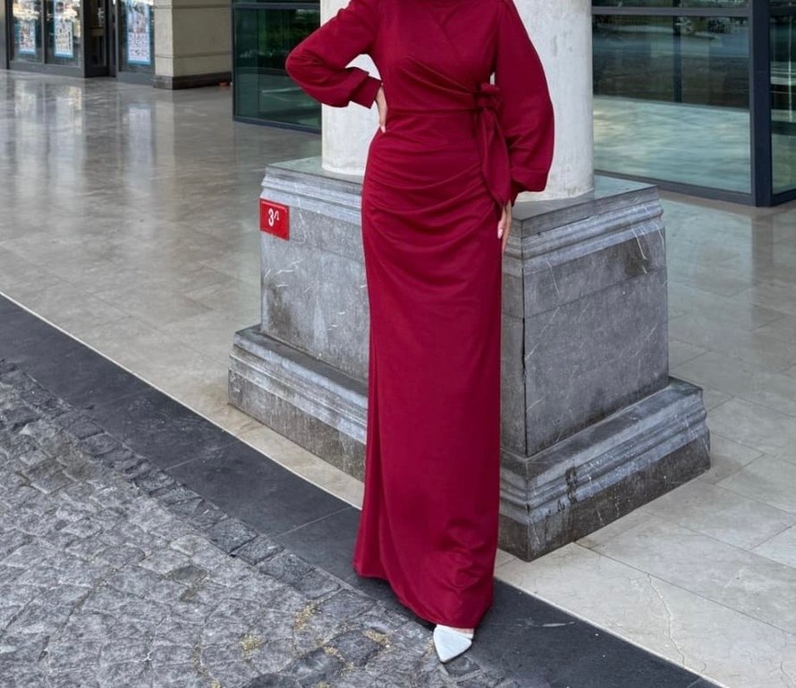 Uzun Kol Drapeli Siyah Kadın Elbise abiye elbise - Görsel 2