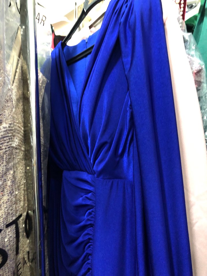 Kırmızı Uzun Kollu Drapeli Abiye Elbise - Görsel 3