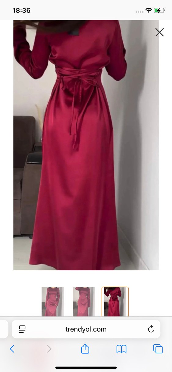 Bordo V Yaka Uzun Kollu Şık Kadın Abiye Elbise - Görsel 2