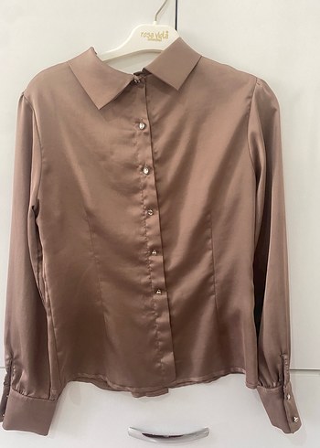 Düğmeli Bej Saten Mini Bluz - Görsel 3