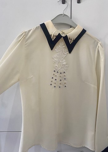 Düğmeli Bej Saten Mini Bluz - Görsel 5