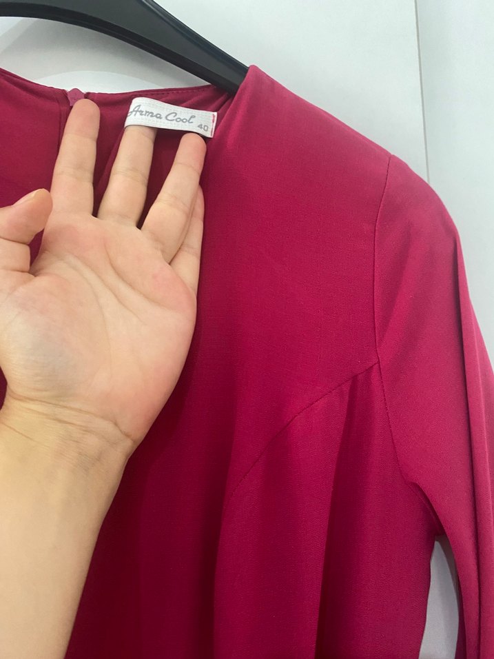 Uzun Kollu Kemerli Kadın Elbise - Görsel 3