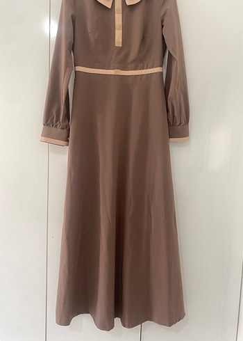 Bej Uzun Kollu Modern Klasik Elbise - Görsel 6