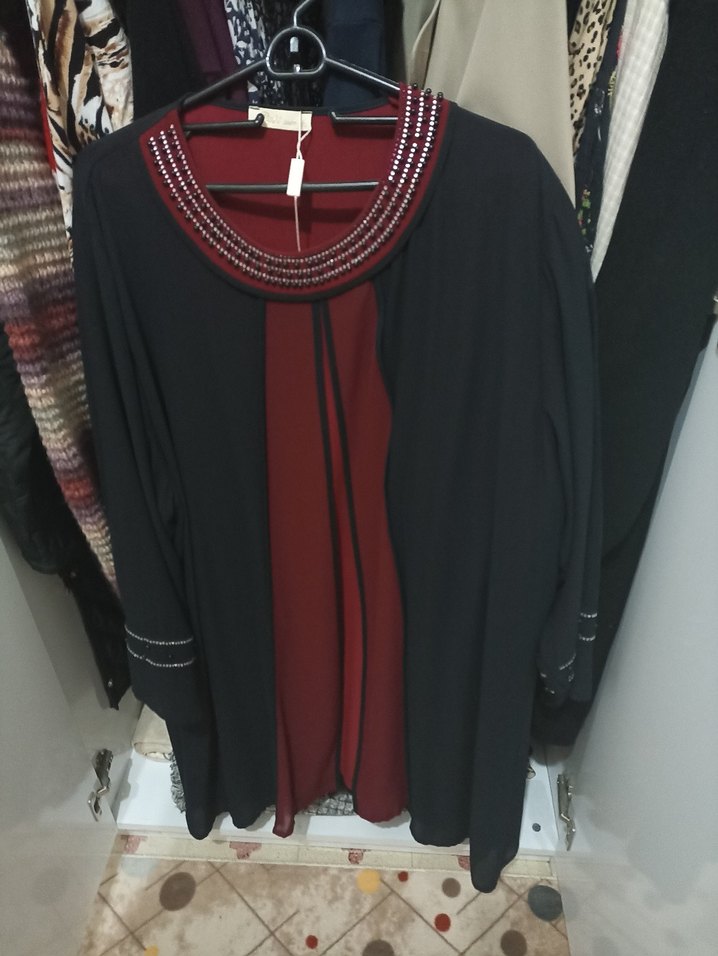 Bordo Nakışlı Uzun Kollu Kadın Tunik - Görsel 2