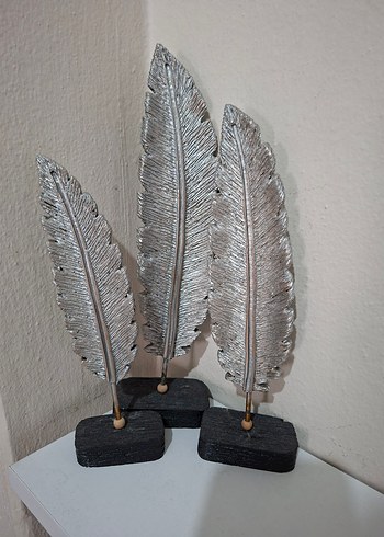 Gri Dekoratif Tüy Figür biblo 3'lü Set - Görsel 2