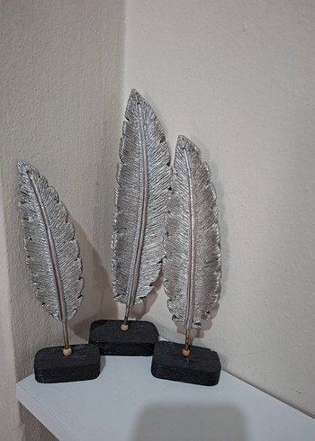 Gri Dekoratif Tüy Figür biblo 3'lü Set - Görsel 3