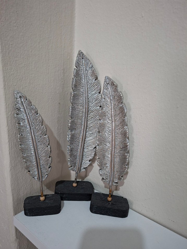 Gri Dekoratif Tüy Figür biblo 3'lü Set - Görsel 3