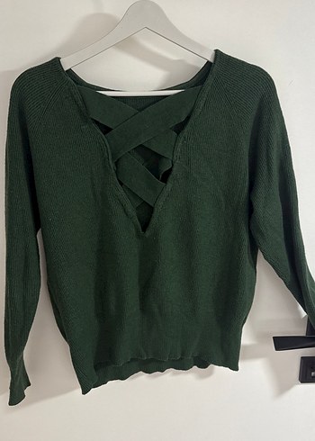 Kadın Haki Örgü Yün Kazak - Görsel 2