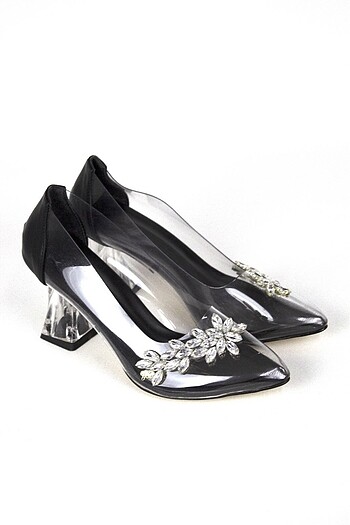 Siyah Şeffaf Kadın Topuklu Ayakkabı