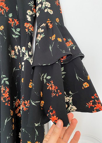 Siyah Çiçekli Bohem Midi Elbise - Görsel 2