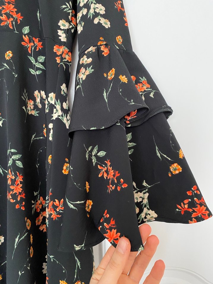 Siyah Çiçekli Bohem Midi Elbise - Görsel 2