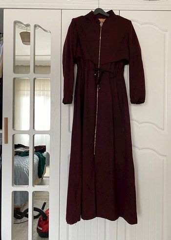 Bordo Kadın Yün Uzun Bohem Kaban - Görsel 2