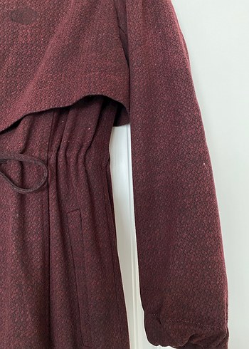 Bordo Kadın Yün Uzun Bohem Kaban - Görsel 4