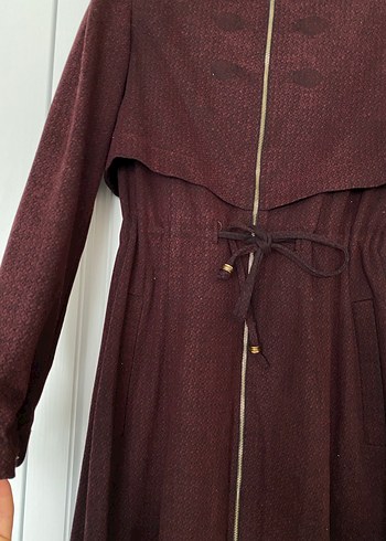 Bordo Kadın Yün Uzun Bohem Kaban - Görsel 3