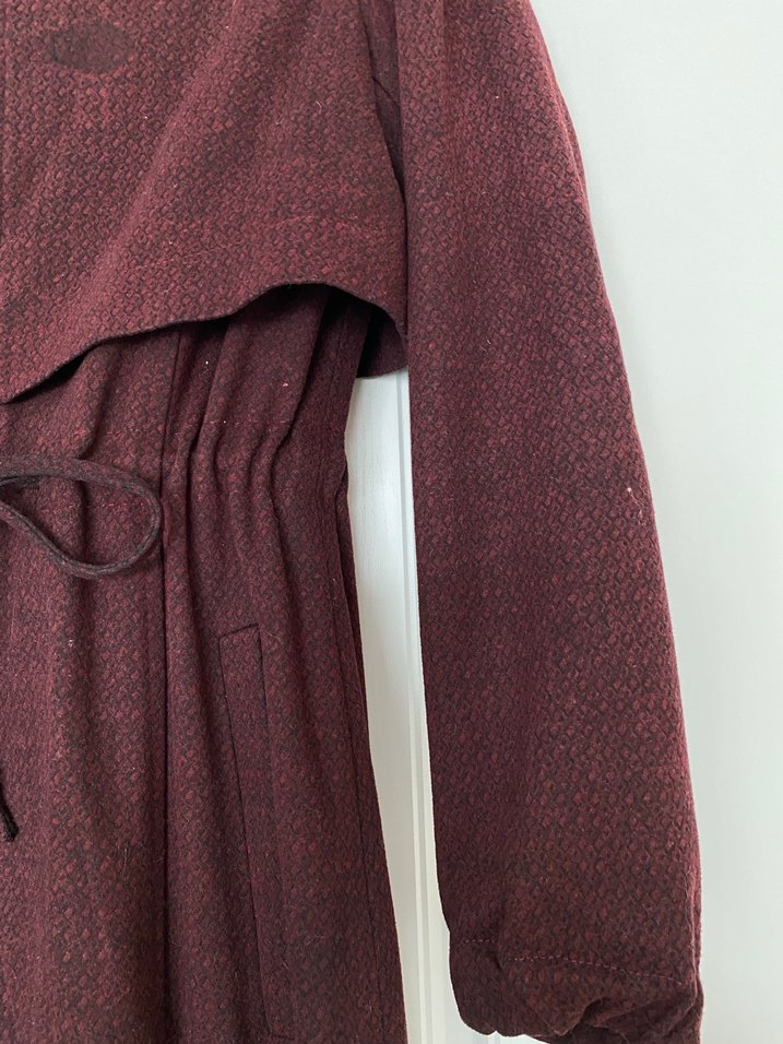 Bordo Kadın Yün Uzun Bohem Kaban - Görsel 4
