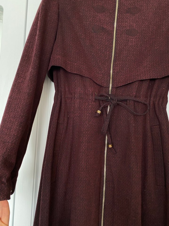 Bordo Kadın Yün Uzun Bohem Kaban - Görsel 3