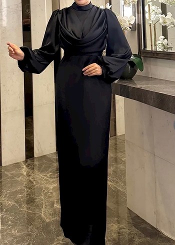 Uzun Siyah Drapeli Gotik Kadın Elbise - Görsel 2