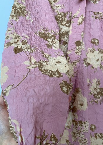 Pembe Çiçekli Uzun Keten Elbise - Görsel 2