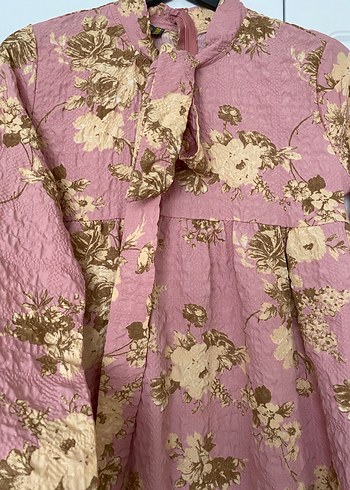 Pembe Çiçekli Uzun Keten Elbise - Görsel 3