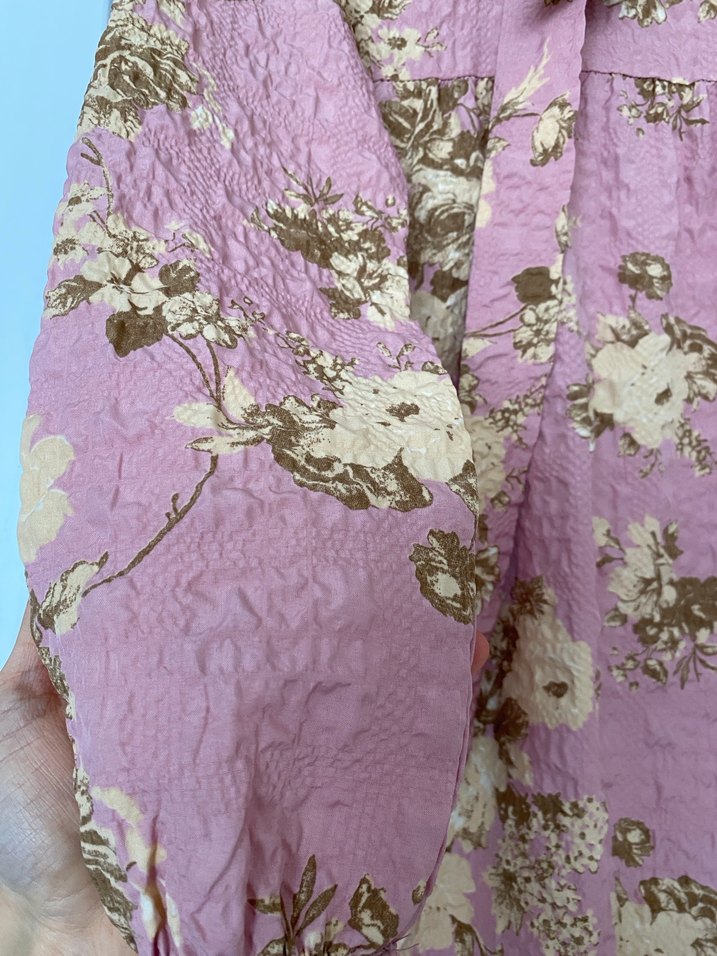 Pembe Çiçekli Uzun Keten Elbise - Görsel 2