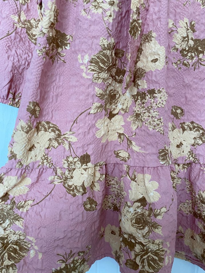 Pembe Çiçekli Uzun Keten Elbise - Görsel 4