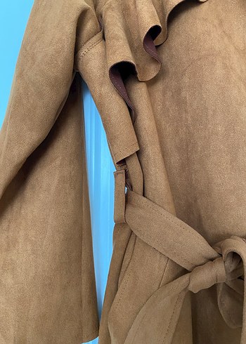 Kahverengi Süet Kemerli Kadın Trençkot - Görsel 3