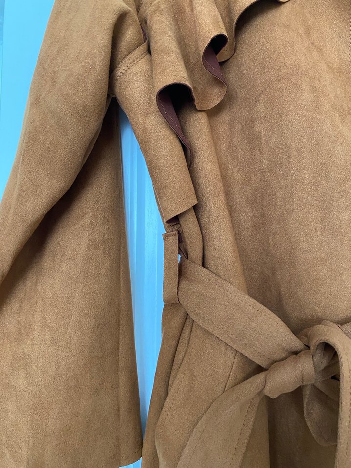 Kahverengi Süet Kemerli Kadın Trençkot - Görsel 3