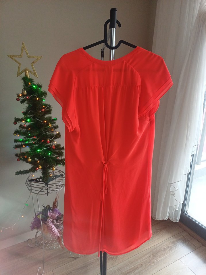 Kırmızı V Yakalı Tunik elbise - Görsel 2