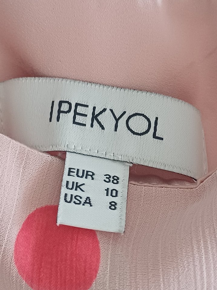 Puantiyeli Pembe Uzun Kadın Elbise - Görsel 3