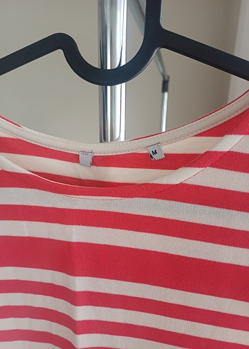 Uzun Kollu Kırmızı Çizgili Triko Elbise - Görsel 3