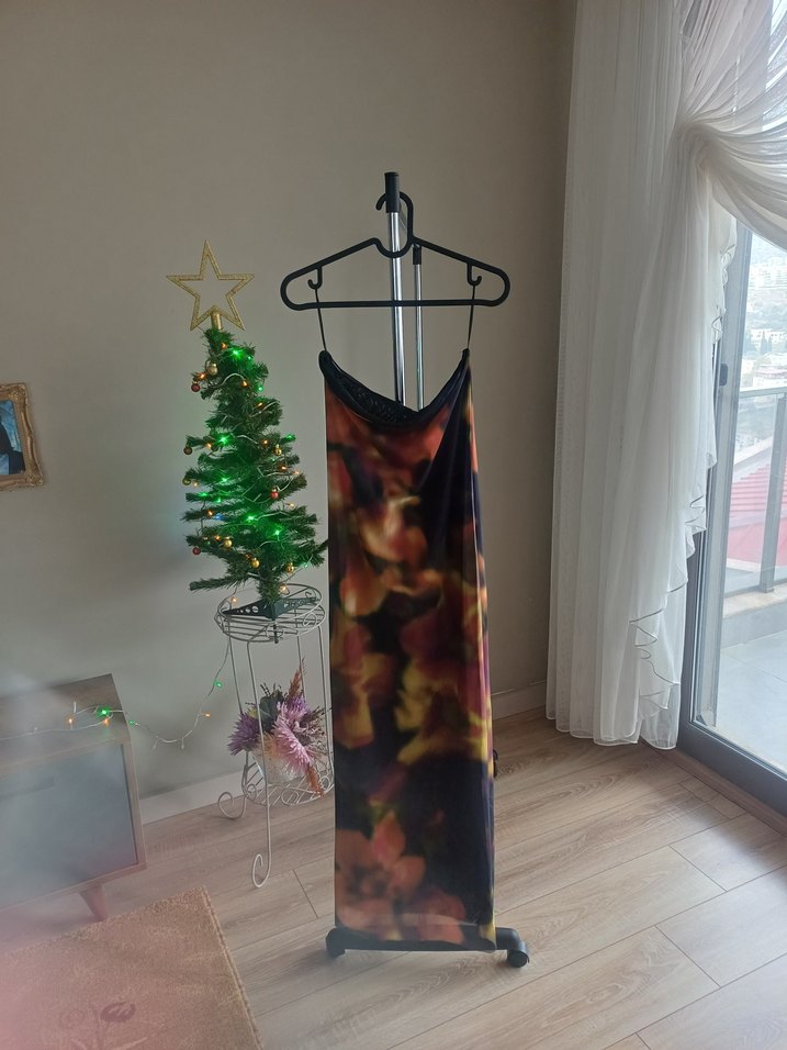 Kadın Çok Renkli Uzun straplez Elbise - Görsel 2