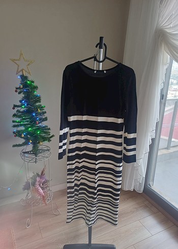 Çizgili Uzun Kollu Midi Triko Elbise - Görsel 2